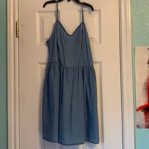 Blue Fake Denim Dress with pockets